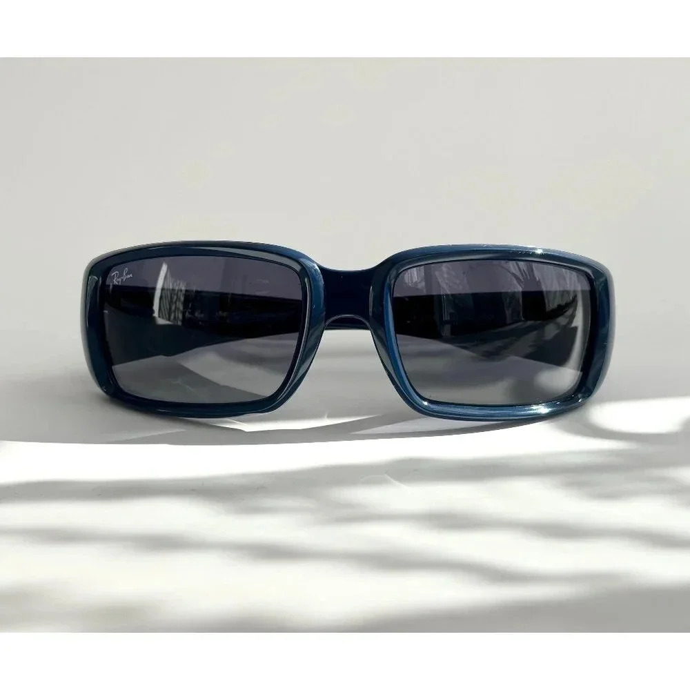 Ray Ban Italian Square Blue Frame Light Grey | Blue Gradient RB 4338 Sunglasses - Picture 1 of 10